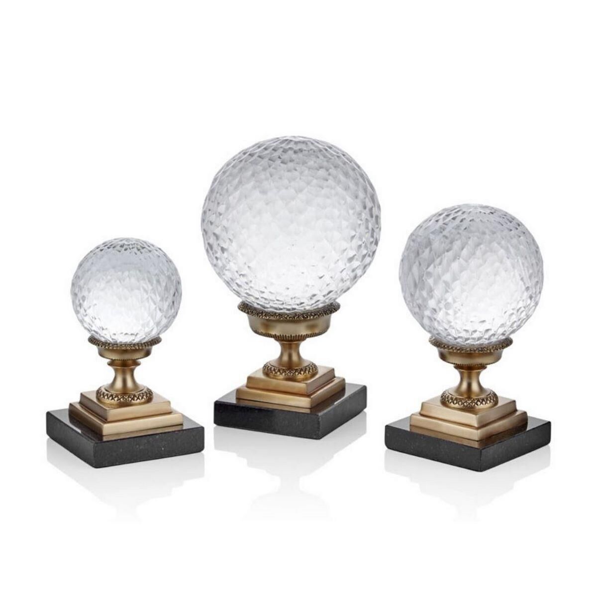 Mermer Tabanlı Altın Renk Dekoratif 3lü Küre 11,5x19- 9x18- 7,5x15 Cm
