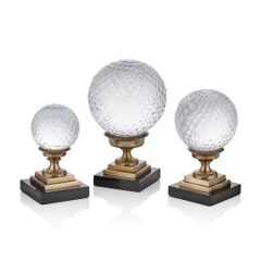 Mermer Tabanlı Altın Renk Dekoratif 3lü Küre 11,5x19- 9x18- 7,5x15 Cm