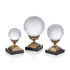 Mermer Tabanlı Altın Renk Dekoratif 3lü Küre 11,5x19- 9x18- 7,5x15 Cm