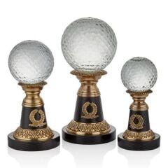 Çelenk Standlı 3 Cam Küre Seti Antique Pirinç 26,5 Cm