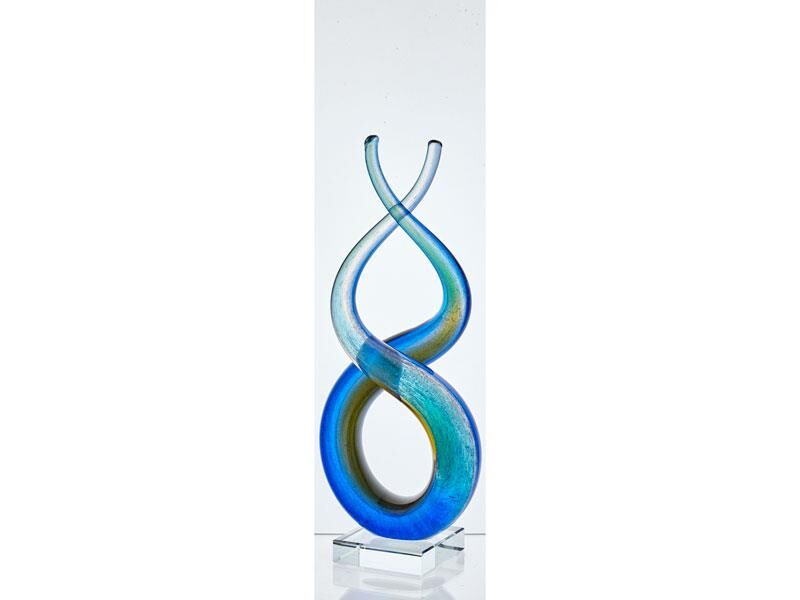 Spiral Ink Blue Yellow Glass Decor 14x8x33 Cm