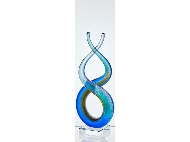 Spiral Ink Blue Yellow Glass Decor 14x8x33 Cm