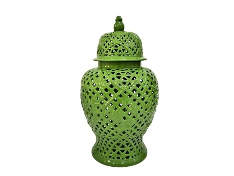 Kuş ve Çiçek Desenli Mat Yeşil Büyük Küp 32x32x64 Cm