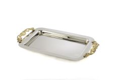 Gold Kulplu Gümüş Dik Tepsi 37x21cm