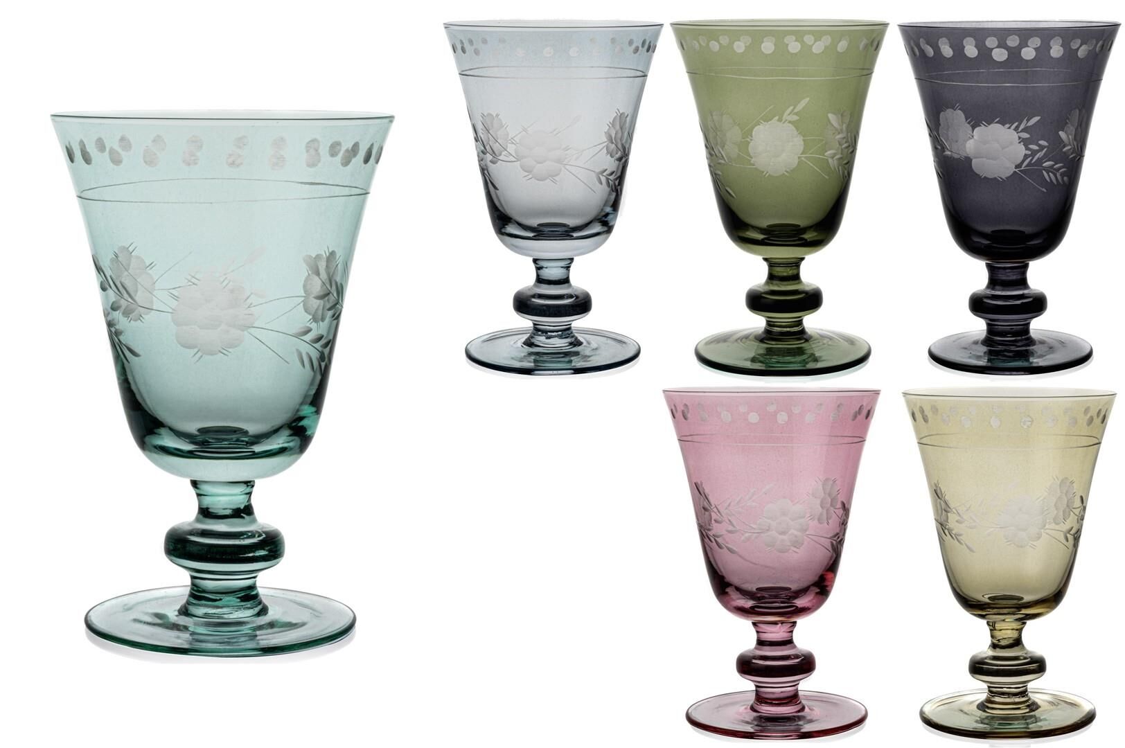 6lı Mix Renkli Çiçekli Ayaklı Bardak 280ml