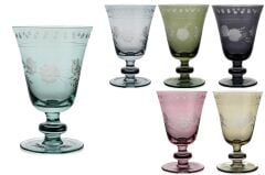 6lı Mix Renkli Çiçekli Ayaklı Bardak 280ml