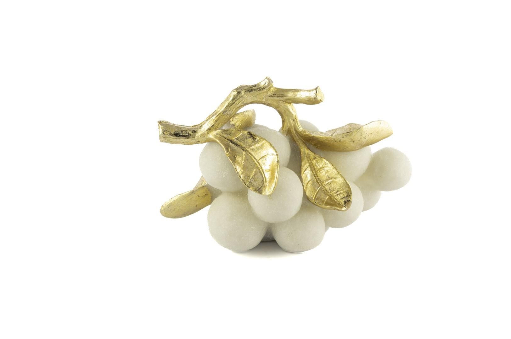 Gold Yapraklı Beyaz Üzüm Resin Dekor 25x17cm