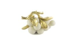 Gold Yapraklı Beyaz Üzüm Resin Dekor 25x17cm