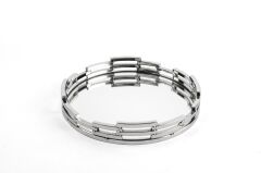 Gümüş Metal Yuvarlak Aynalı Tepsi 33x5cm