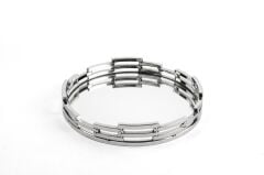 Gümüş Metal Yuvarlak Aynalı Tepsi 33x5cm