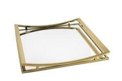 Gold Metal Kare Aynalı Tepsi 40x40x5cm