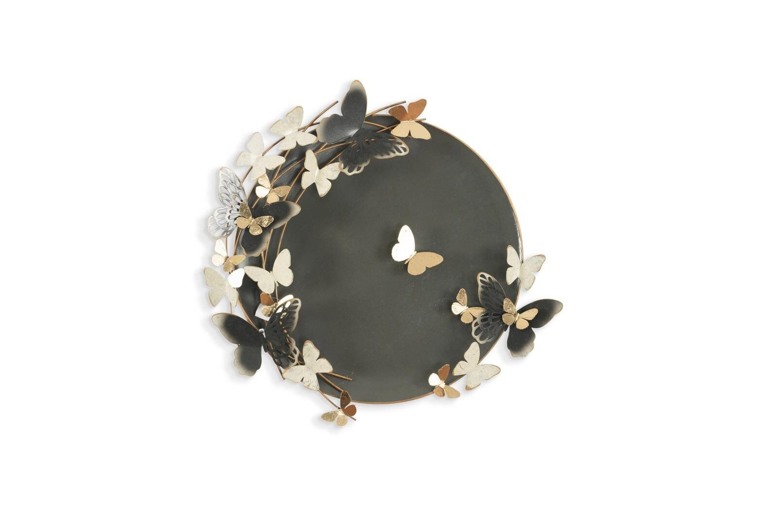 Kelebekli Metal Yuvarlak Duvar Panosu 73x71 cm