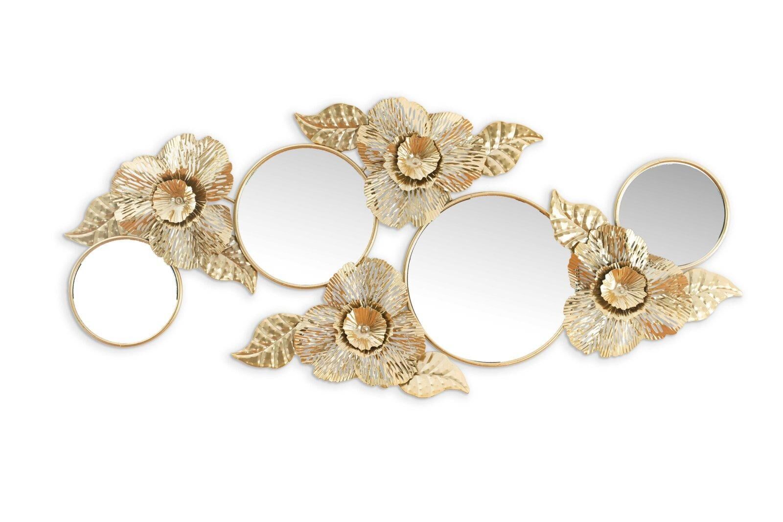 Gold Çiçekli Aynalı Metal Duvar Panosu 110x50 cm