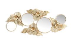 Gold Çiçekli Aynalı Metal Duvar Panosu 110x50 cm