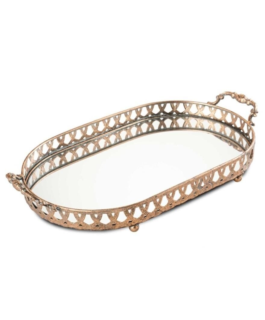 Antik Gold Oval Tepsi Büyük 46x25 cm