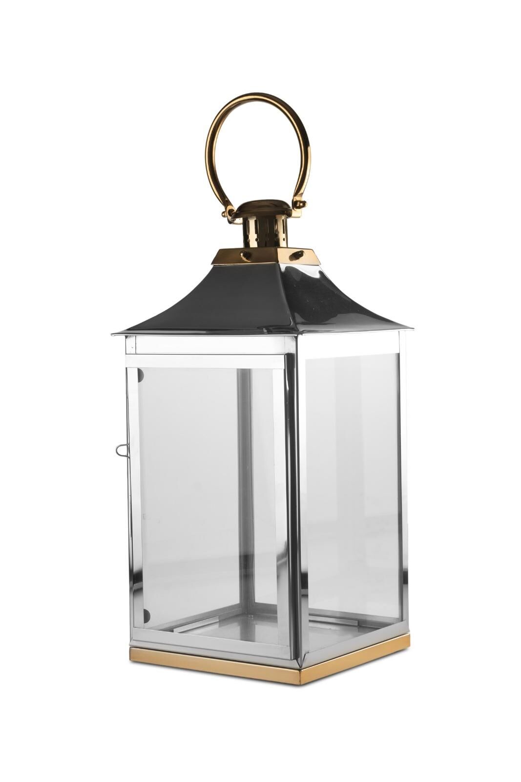 Paslanmaz Çelik Krom/Gold Fener 58x28x28 cm