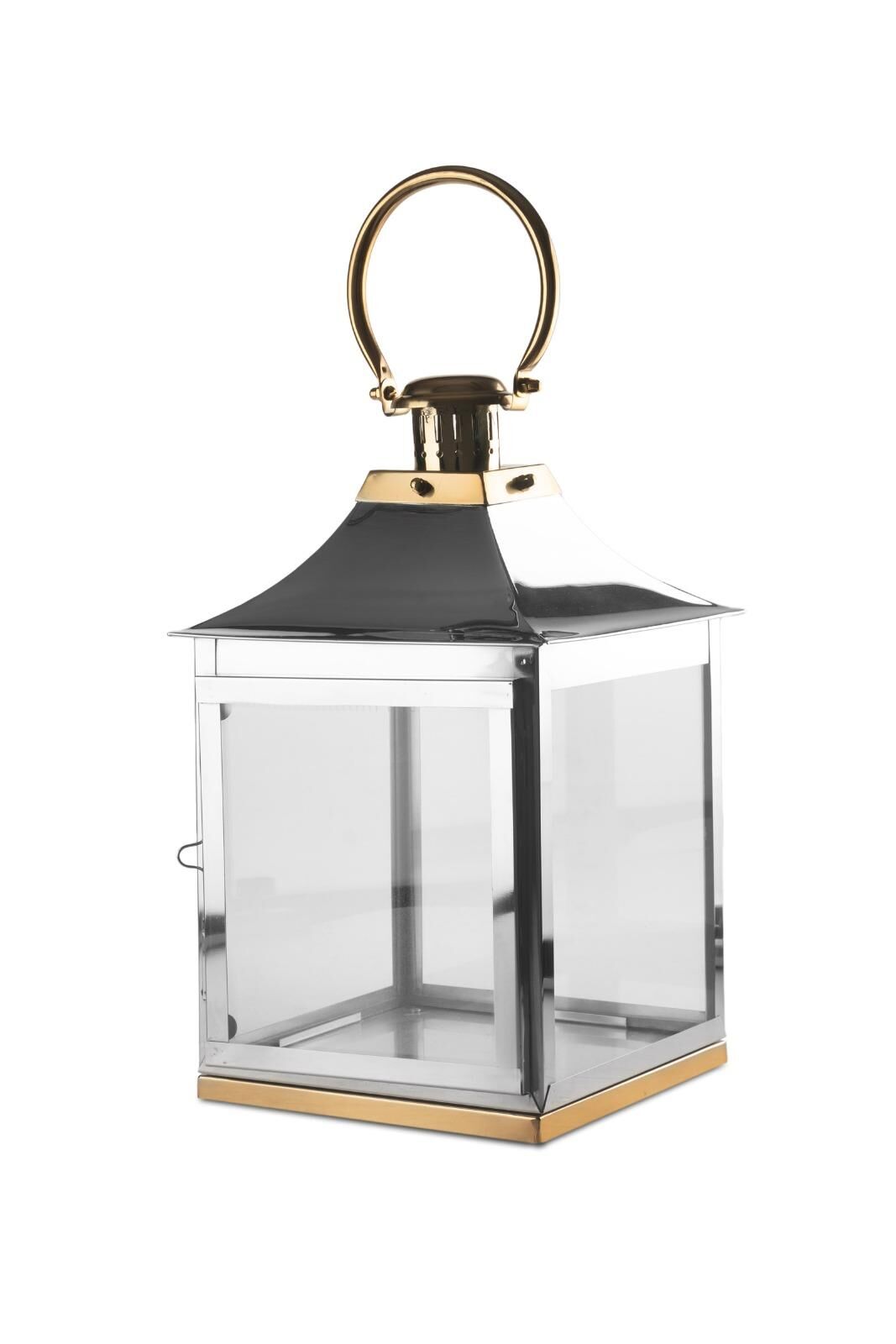 Paslanmaz Çelik Krom/Gold Fener 48x28x28 cm