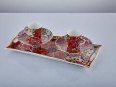 Lilyum Desenli Tepsili Ve 2lı Kahve Fincan Set 33,5x16,5x10 Cm