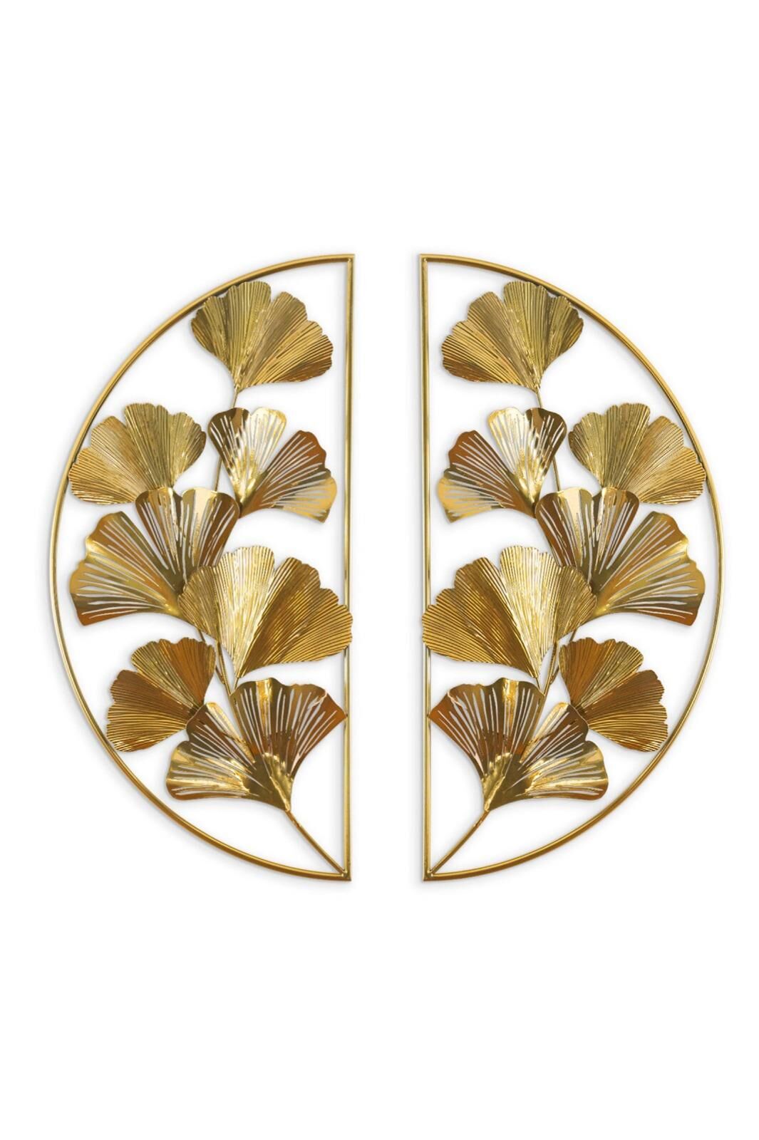 2li Metal Gold Ginkgo Yaprağı Duvar Panosu 80x80 cm