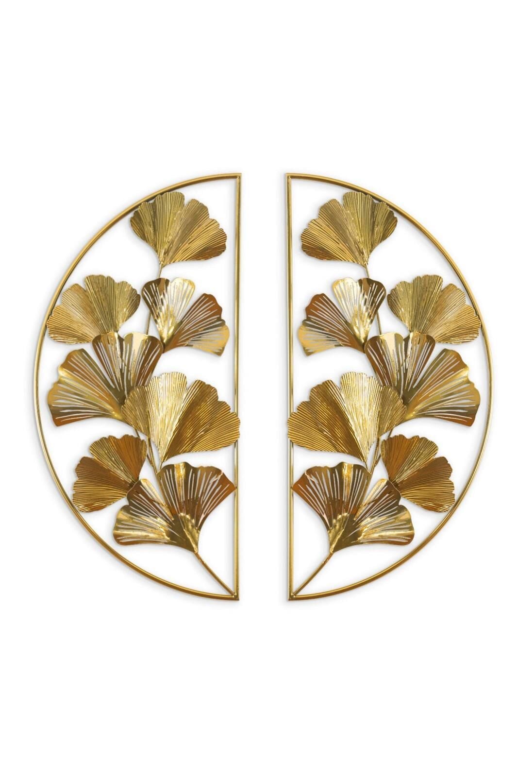 2li Metal Gold Ginkgo Yaprağı Duvar Panosu 80x80 cm