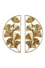 2li Metal Gold Ginkgo Yaprağı Duvar Panosu 80x80 cm