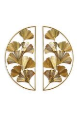 2li Metal Gold Ginkgo Yaprağı Duvar Panosu 80x80 cm