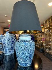 Mavi Çiçek Desenli Abajur 38x38x68 Cm