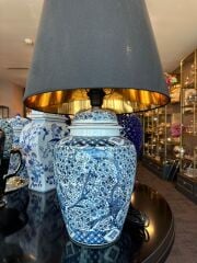 Mavi Çiçek Desenli Abajur 38x38x68 Cm