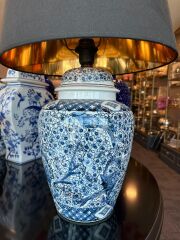 Mavi Çiçek Desenli Abajur 38x38x68 Cm