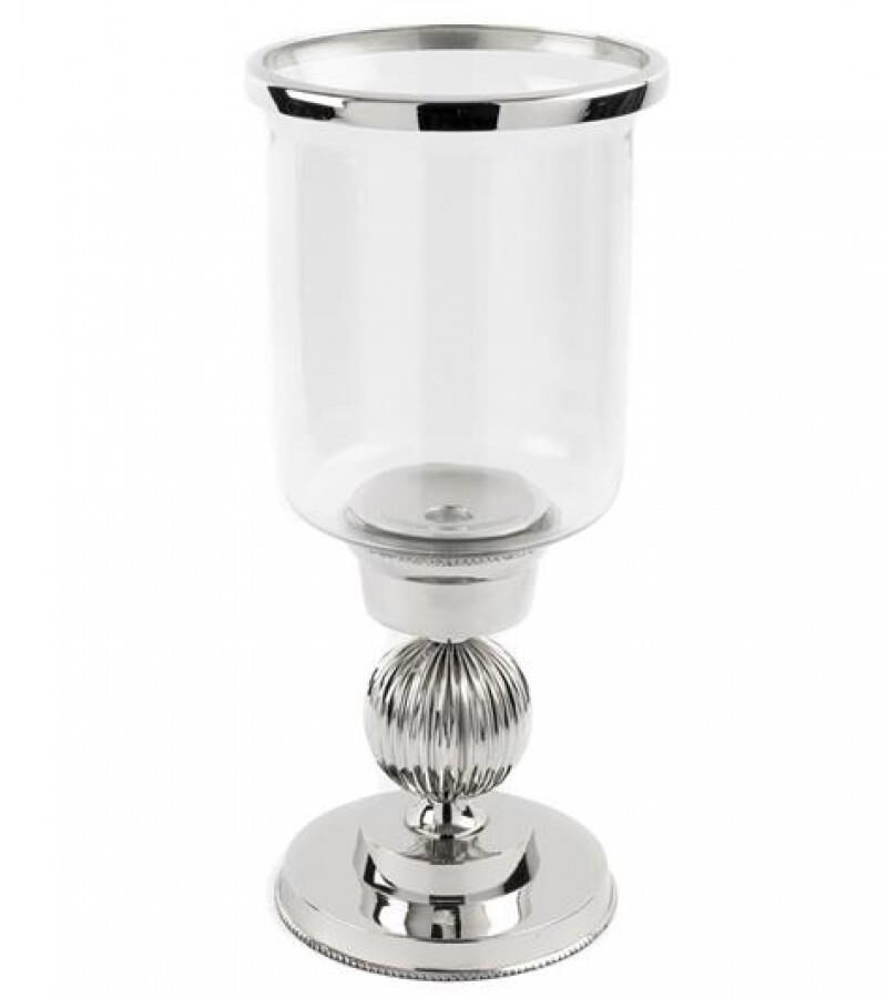 Gümüş Metal Cam Mumluk 18x39cm