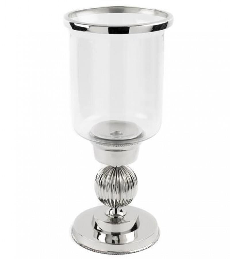 Gümüş Metal Cam Mumluk 18x39cm