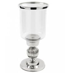 Gümüş Metal Cam Mumluk 18x39cm