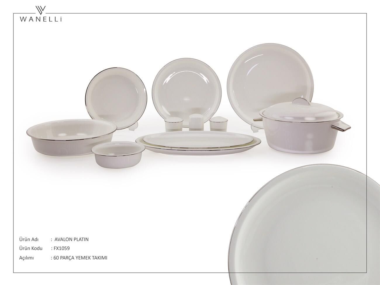 Wanelli Avalon Platin 60 Parça Yemek Takımı