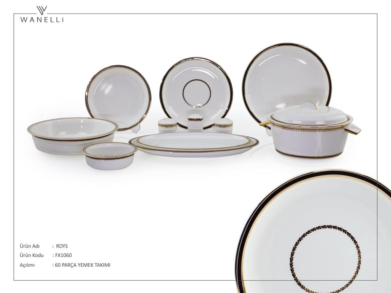 Wanelli Roys Black 60 Parça Yemek Takımı Başak Model