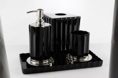 Riana Siyah Gümüş Tepsili Banyo Seti 30x15x20cm