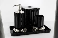 Riana Siyah Gümüş Tepsili Banyo Seti 30x15x20cm