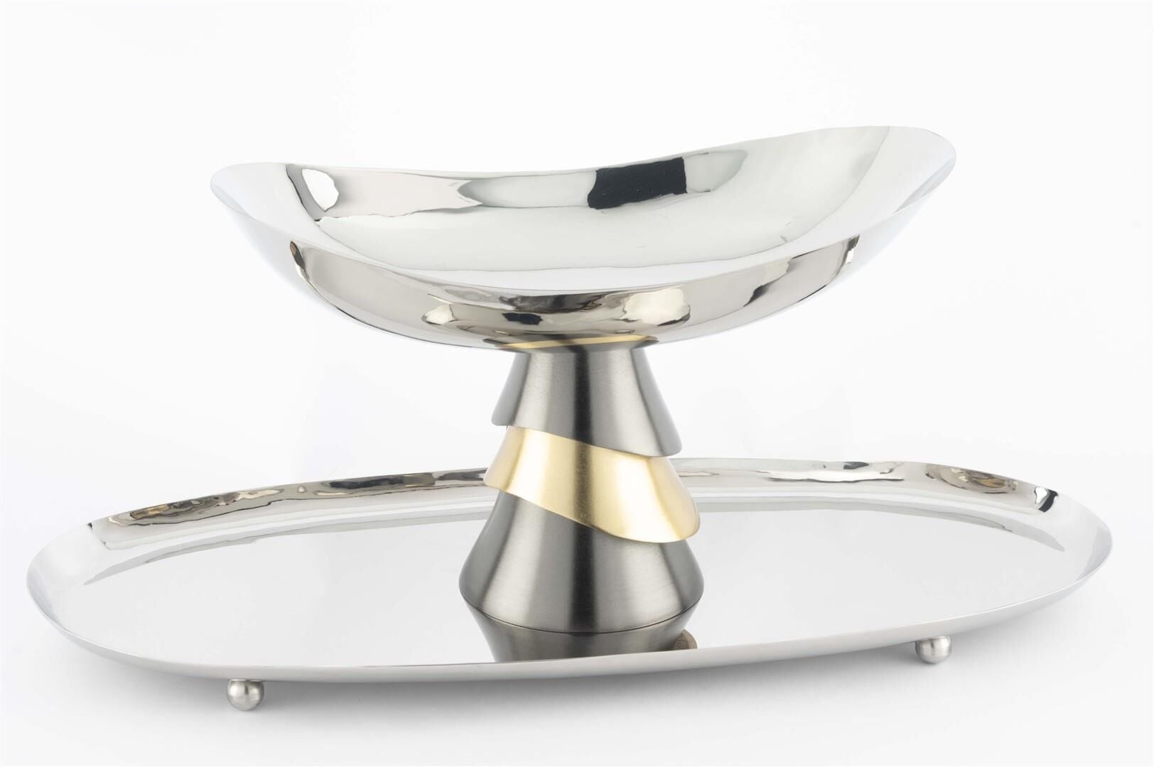 Gümüş Oval 2Katlı Sunumluk 46x21cm