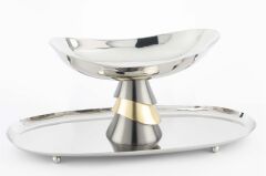 Gümüş Oval 2Katlı Sunumluk 46x21cm