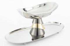 Gümüş Oval 2Katlı Sunumluk 46x21cm