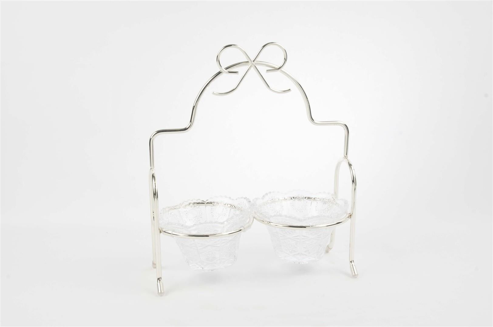 Silver Fiyonk Kulplu 2li Çerezlik Standı 24x29cm