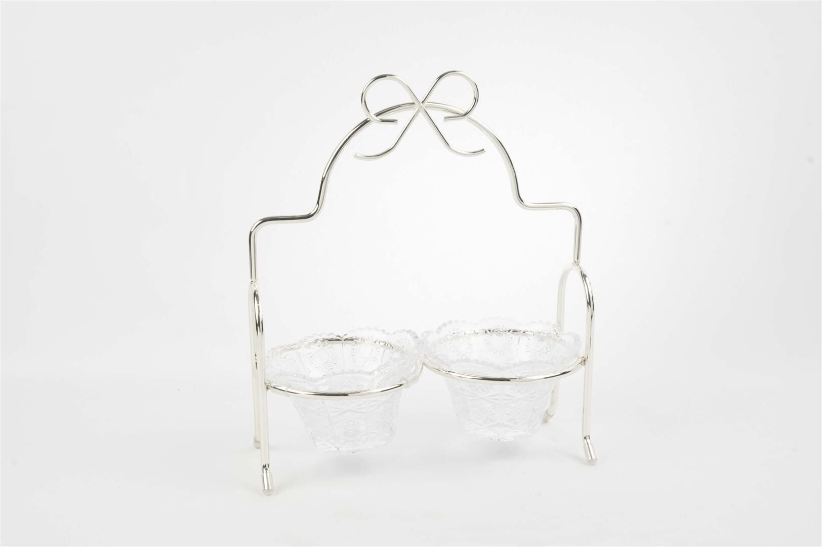 Silver Fiyonk Kulplu 2li Çerezlik Standı 24x29cm