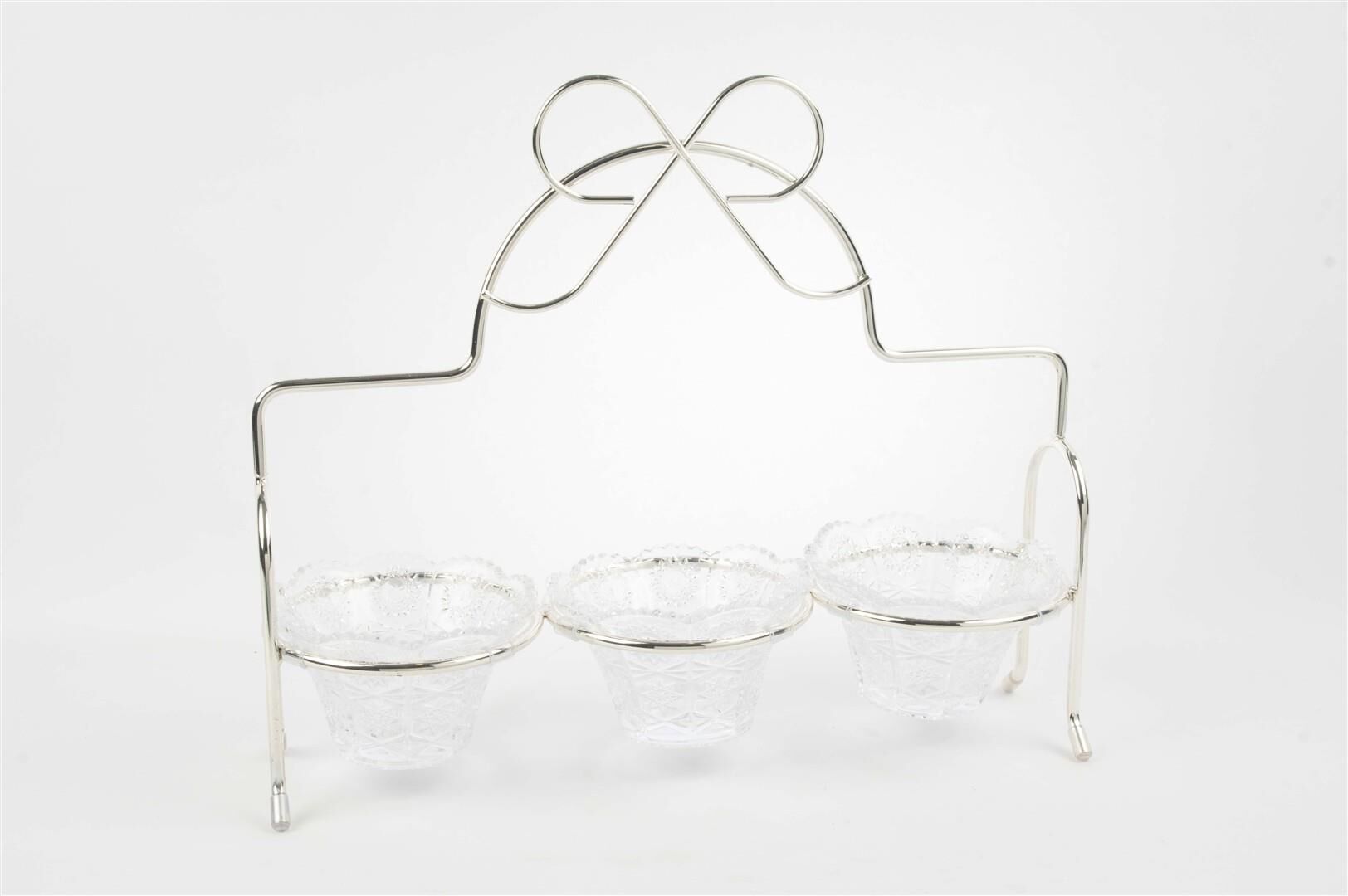 Silver Fiyonk Kulplu 3lü Çerezlik Standı 36x32cm