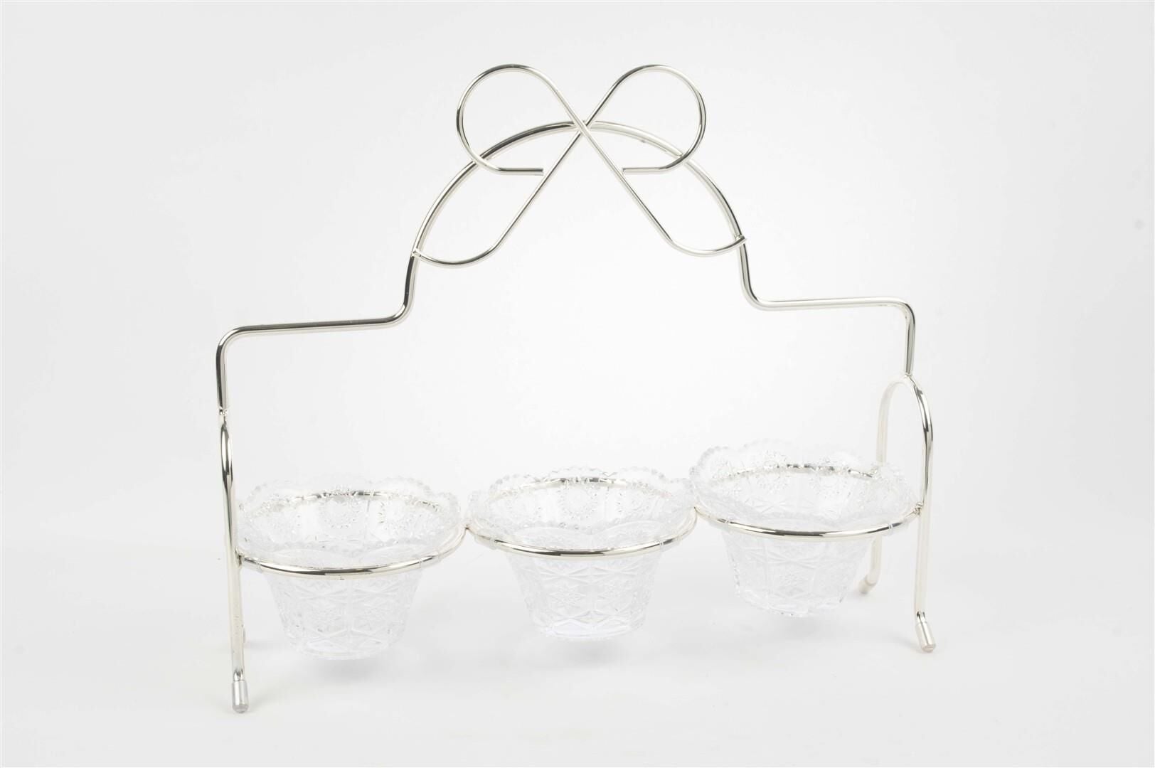 Silver Fiyonk Kulplu 3lü Çerezlik Standı 36x32cm