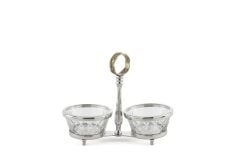 Gümüş Metalli 2 Bölmeli Cam Çerezlik 22x10x18cm