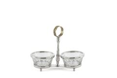 Gümüş Metalli 2 Bölmeli Cam Çerezlik 22x10x18cm