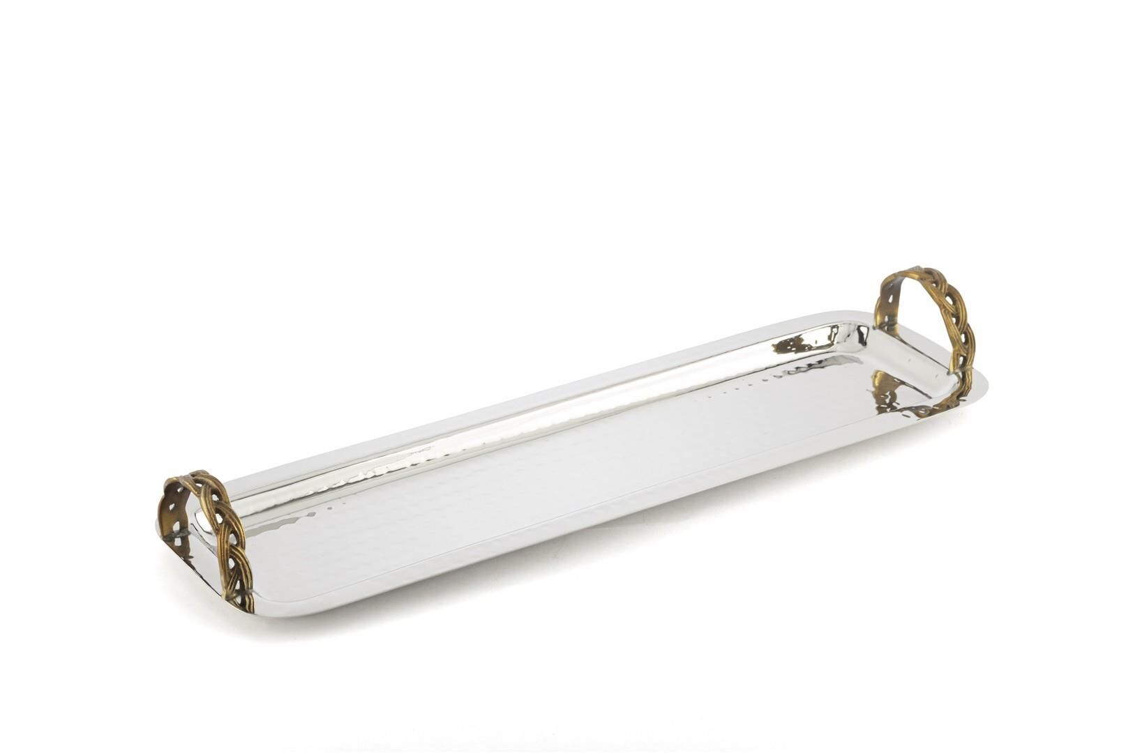 Antik Gold Kulplu Gümüş Tepsi 38x12x6cm