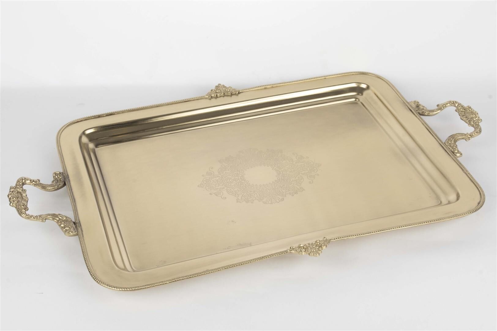 Pirinç İşlemeli Dikdörtgen Tepsi 27x35cm