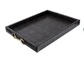 Siyah Deri Dikdörtgen Tepsi 40*30 cm