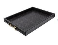 Siyah Deri Dikdörtgen Tepsi 40*30 cm