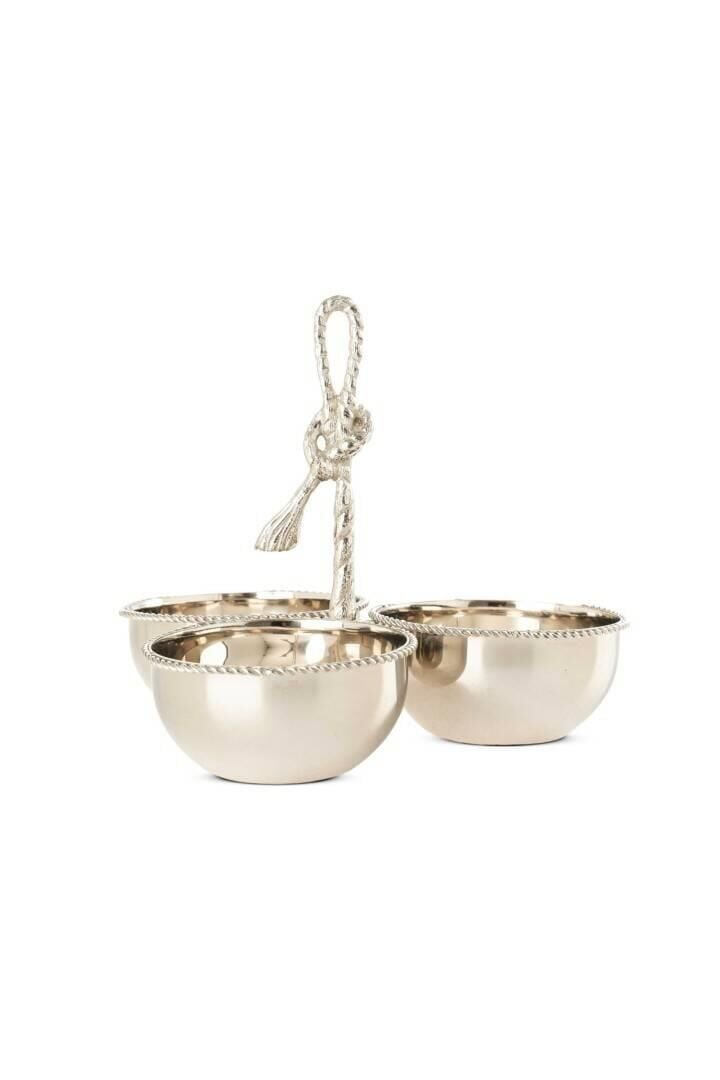 Halat Detay 3 lü Gümüş Çerezlik 19 cm